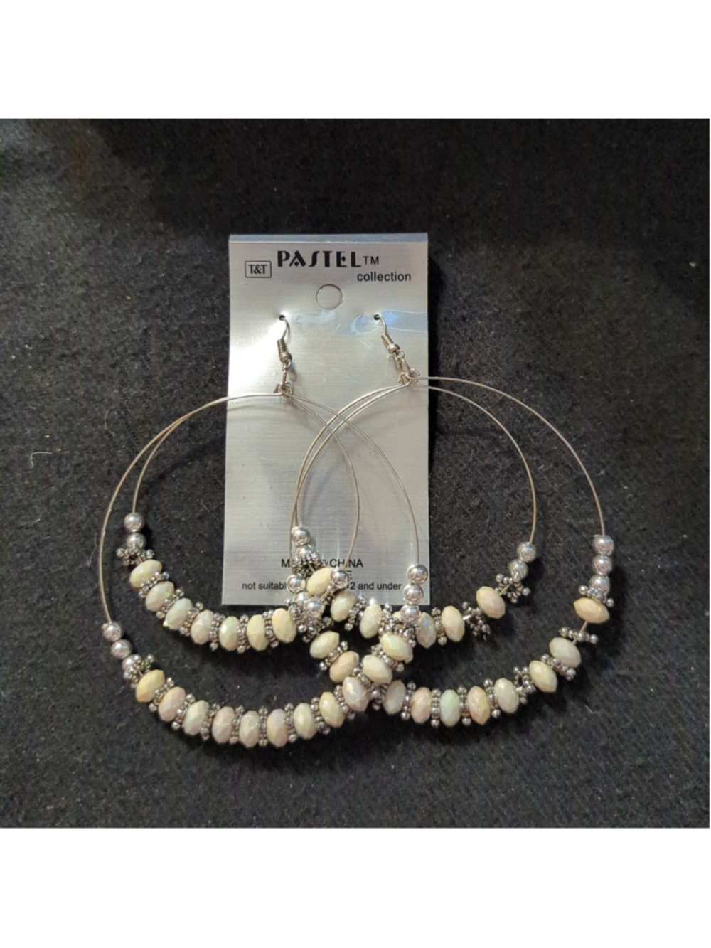 Pastel Collection Silver Tone White Beaded Hoop Dangle Statement Earrings